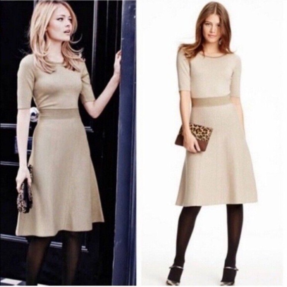 Boden Dresses & Skirts - BODEN Milano Knit Sweater Dress Women Size 2R Fit Flare Gold Metallic Sparkle